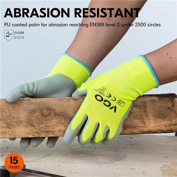 Vgo... 15-Pairs Safety Work Gloves, Gardening Gloves, Polyurethane Coated - Picture 3 of 6